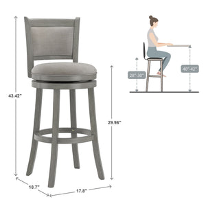 Jaxen Rubberwood Panel Back Bar Stool with Cushioned Seat and Footrest for Kitchen or Bar