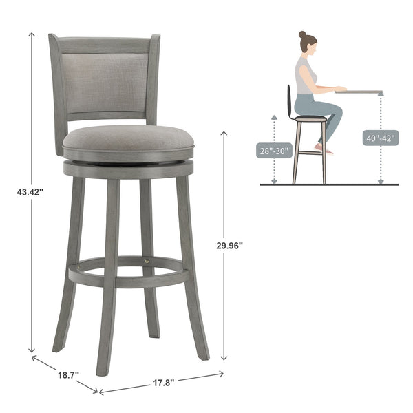 Jaxen Rubberwood Panel Back Bar Stool with Cushioned Seat and Footrest for Kitchen or Bar