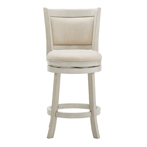 Homelegance Jaxley Swivel Counter Stool Rubberwood Frame Upholstered Panel Back for Kitchen Bar Antique White / Beige 012WH-24BL
