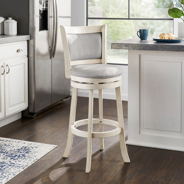 Jaxley Upholstered Swivel Barstool Rubberwood Frame Panel Back for Kitchen or Bar