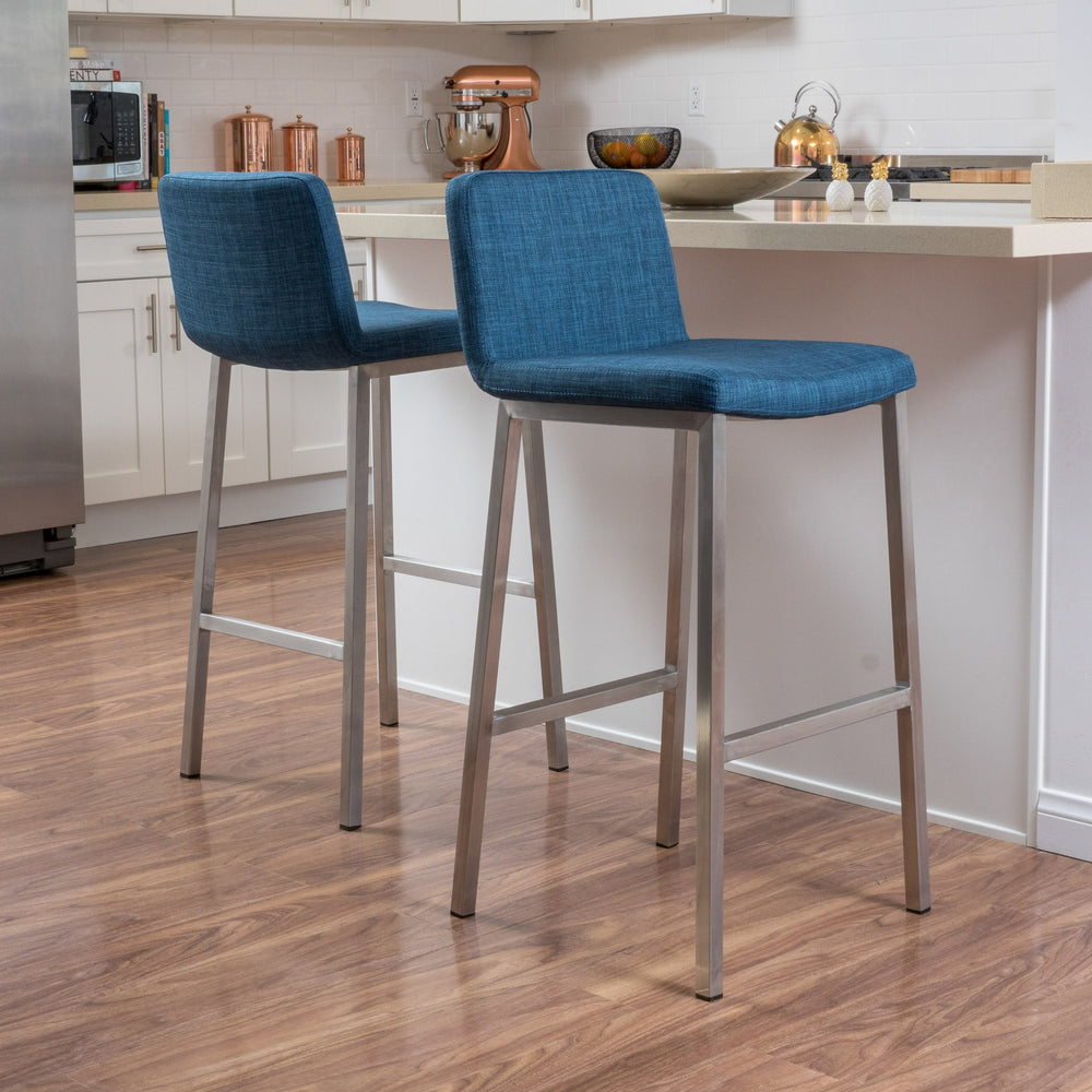 English Elm Christopher Knight Home® - BARSTOOL Blue Fabric Upholstered Counter Stool with Stainless Steel Frame, Set of 2 — Modern Chic Comfort 57185.00