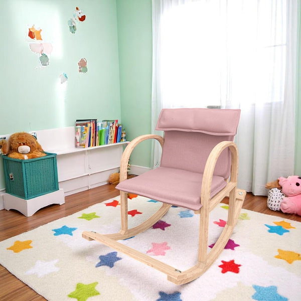 English Elm Modern Children's Rocking Chair with Sturdy Wooden Frame, Upholstered High Back, Washable Fabric, Safe Soothing Motion for Nursery and Playroom (Ages 0-8) Pink B029P330030