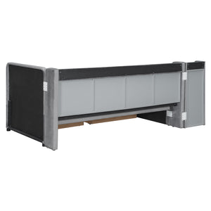 English Elm Twin Upholstered Daybed with Velvet Finish, High Back Shelves, Flip Cabinets, Drawers & Side Table Gray SF000196AAE