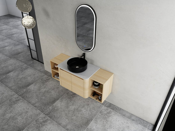 English Elm 54'' Wall-Mounted Bathroom Vanity With Elegant Ceramic Sink, Soft-Close Doors, Modern Shelving & More! W999S00476