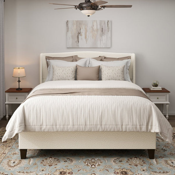 English Elm King Teddy Velvet Platform Bed Tall Upholstered Headboard Solid Wood Legs Modern W1716P335672