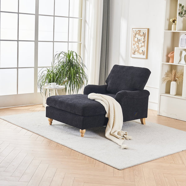 English Elm Modern Mid-Century Oversized Chaise Lounger Sofa Bed with Solid Wood Legs, Deep Seat Comfort Sleeper Black W2363S00068