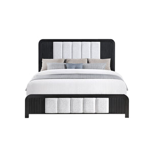 English Elm Beverly Solid Wood Bed with Fluted Detailing and Plush Upholstered Headboard, Low Profile Design Black and White King B201S00418