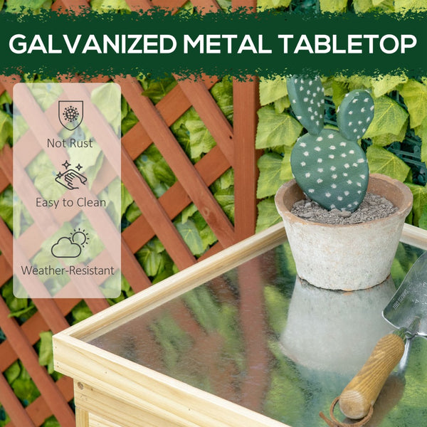 English Elm Outsunny Garden Storage Cabinet - Rustic Outdoor Tool Shed With Galvanized Top & Ample Shelves W2225P217226-GIGA