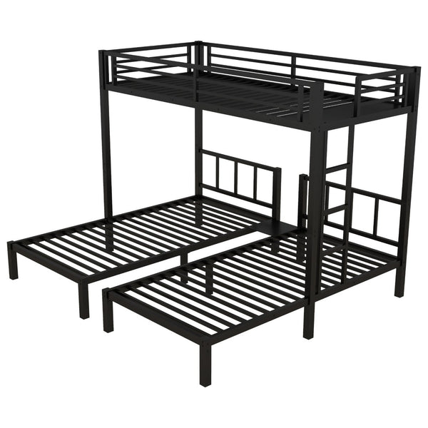 English Elm Twin Triple Bunk Bed Metal L-shaped Frame Sleeps Three Kids White Finish W1580S00438
