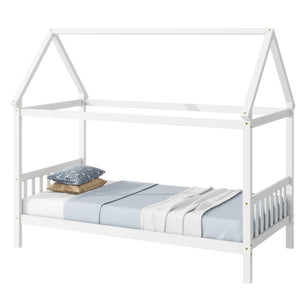 English Elm Twin House Shaped Kids Bed Solid Rubberwood Platform Frame with Storybook Silhouette W504P363904