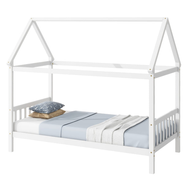 English Elm Twin House Shaped Kids Bed Solid Rubberwood Platform Frame with Storybook Silhouette W504P363904