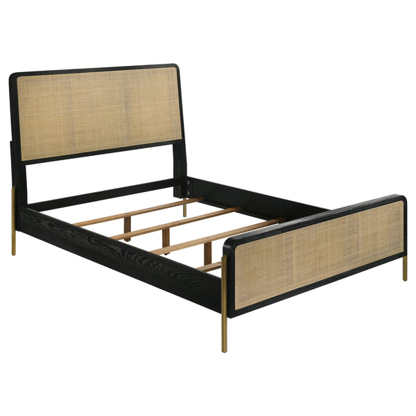 English Elm Anser Woven Rattan Queen Bed - Modern Coastal Charm With Black Wood Frame & Textured Design Elegance B062S01249