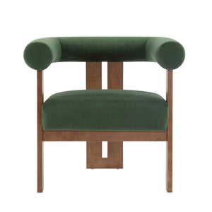 English Elm Christopher Knight Home® - Modern Upholstered Round Arm Accent Chair with Velvet Finish, Elegant Curved Back and Three Legs Design Green,Walnut 30.5 L x 29 W x 14.5 H N776P216194G