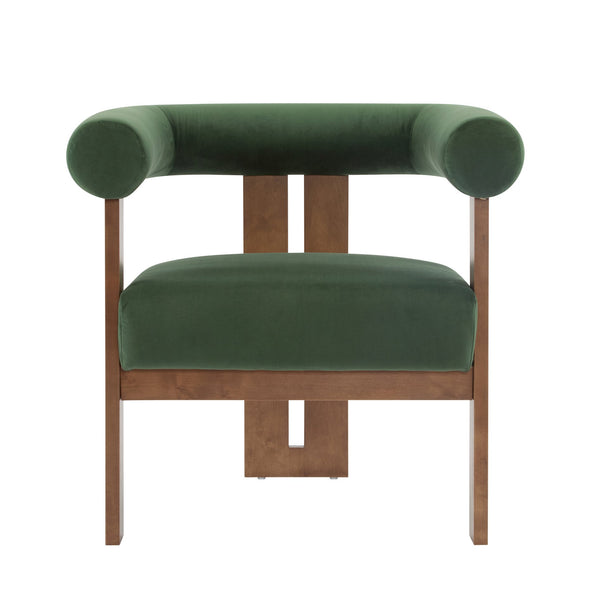 English Elm Christopher Knight Home® - Modern Upholstered Round Arm Accent Chair with Velvet Finish, Elegant Curved Back and Three Legs Design Green,Walnut 30.5 L x 29 W x 14.5 H N776P216194G