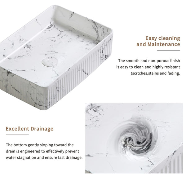 English Elm Oval Porcelain Vessel Sink Bold Marble Art Pattern Above Counter Vanity Basin W3402P362397