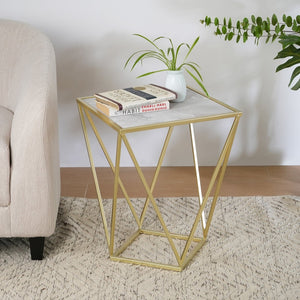 English Elm Creative Tempered Glass Top Side Table Gold Iron Frame Modern Glam Accent Piece N770P234478G