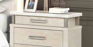 English Elm Transitional Marble Top Nightstand Weathered Gray Finish with Three Felt Lined Drawers B2741P431081