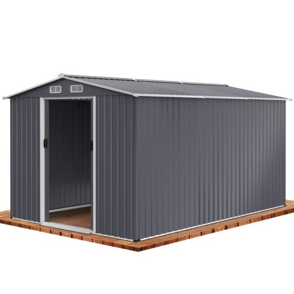 English Elm Outdoor Galvanized Steel Storage Shed 8x12 Ft with Sliding Doors and Air Vent W2911S00005