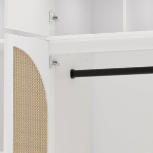 English Elm 70.87"tall Rattan Door Armoire Freestanding Wardrobe with Adjustable Shelves Hanging Rod White W757S00055