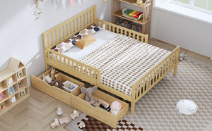 English Elm Twin Pine Platform Bed with Guardrails and Under Storage Drawers for Small Rooms N733P172700M