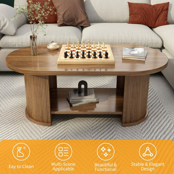 English Elm Oval Fluted Two Tier Coffee Table Walnut Farmhouse Mid Century Living Room Accent W2641P422954