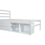 English Elm Twin Size Wood Platform Bed With Removable Storage Shelves, Built-In Two Storage Drawers For Added Convenience, White