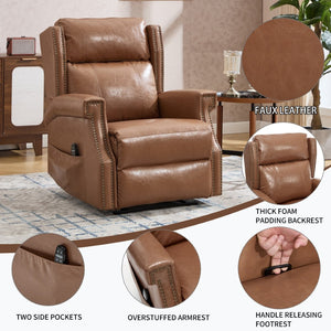 English Elm Emon's Overstuffed Chenille Power Lift Recliner with Massage Heat and Charging Ports Camel W1803S00093