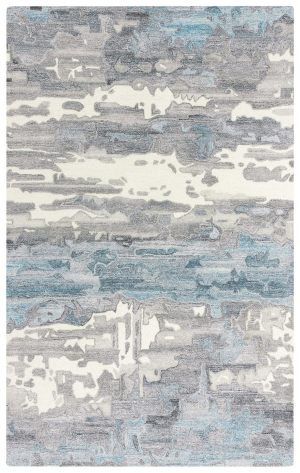 Alora Decor Spirit Hand-Tufted Abstract Rug In Wool Blend — Calming Blue Gray Ivory Palette, Durable Soft Feel 7'6" x 9'6" 01301310300337696
