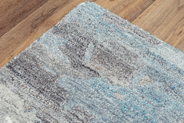 Alora Decor Spirit Hand-Tufted Abstract Rug In Wool Blend — Calming Blue Gray Ivory Palette, Durable Soft Feel 7'6" x 9'6" 01301310300337696