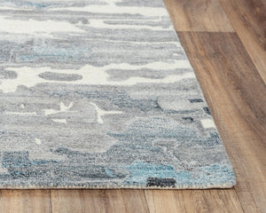 Alora Decor Spirit Hand-Tufted Abstract Rug In Wool Blend — Calming Blue Gray Ivory Palette, Durable Soft Feel 7'6" x 9'6" 01301310300337696