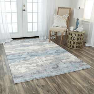 Alora Decor Spirit Hand-Tufted Abstract Rug In Wool Blend — Calming Blue Gray Ivory Palette, Durable Soft Feel 7'6" x 9'6" 01301310300337696