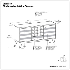 English Elm Clarkson Solid Acacia Sideboard with Wine Rack Mid-century Dining Storage Cabinet B136P439020