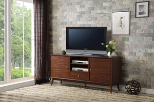 English Elm 1pc 64" TV Stand Brown Finish with Drawers & Adjustable Shelves, Mid-Century Media Console Table B011P289716