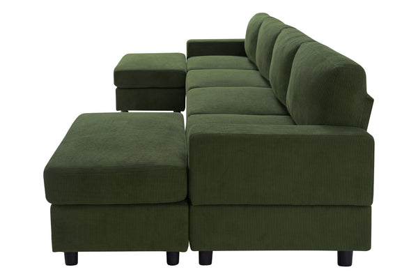 English Elm 98.8" Corduroy U-shaped Sectional with Modular Ottomans and Dense Foam for Family Rooms Green W5515S00031