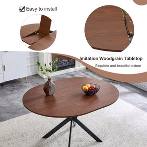 English Elm Extendable Round Dining Table Walnut Grain Top Matte Black Base Seats 4 to 6 W3875S00001