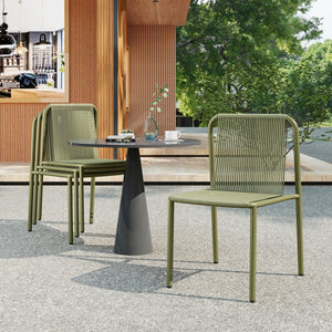 English Elm Christopher Knight Home® - Burgess Outdoor Stacking Dining Chair set of 4 — UV-Resistant PE Rattan with Iron Frame, Weatherproof Elegance Green 26.8 L x 22 W x 21.3 H N776P307914G