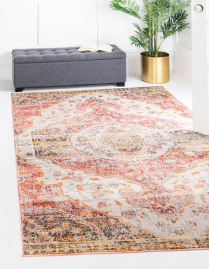 Unique Loom Asheville Tanglewood Machine Made Medallion Rug Multi, Beige/Gold/Light Blue/Light Brown/Light Green/Orange/Salmon 5' 1" x 8' 0"