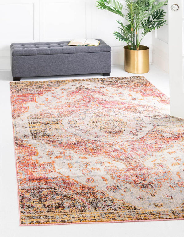 Unique Loom Asheville Tanglewood Machine Made Medallion Rug Multi, Beige/Gold/Light Blue/Light Brown/Light Green/Orange/Salmon 5' 1" x 8' 0"