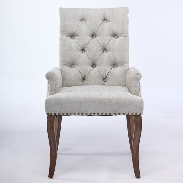 English Elm Upholstered Chenille Accent Dining Chair with Tufted Diamond Back, Curved Solid Wood Legs, Comfortable Support Beige W1143P346927