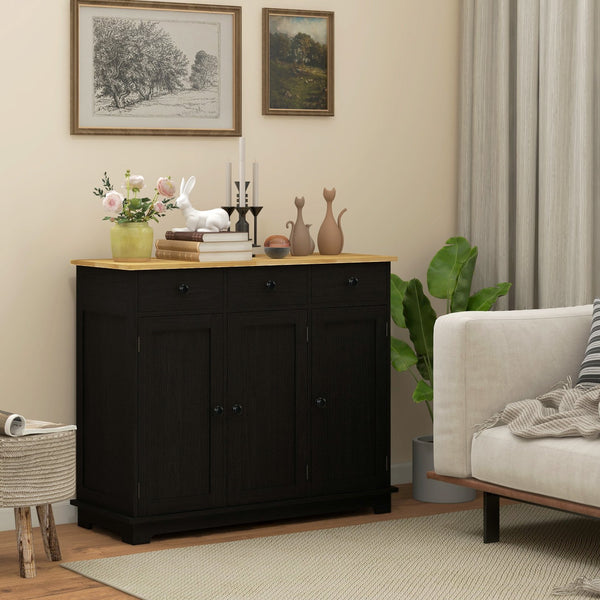 English Elm Homcom Rustic Sideboard With Solid Rubberwood Top, Stylish Storage Cabinet For Kitchen & Dining Use W2225P229096