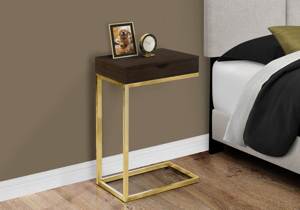 English Elm Accent C-shaped Sofa Side Table with Storage Drawer Grey Wood Grain Modern B2710P219228