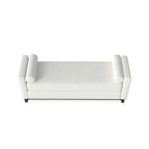 English Elm 66.34 Inch Sherpa Fleece Bench with Fluted Wood Legs Bolster Pillows Mid-century Lounge Beige+Black W1658P445919