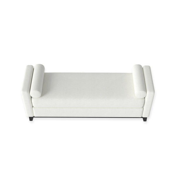 English Elm 66.34 Inch Sherpa Fleece Bench with Fluted Wood Legs Bolster Pillows Mid-century Lounge Beige+Black W1658P445919