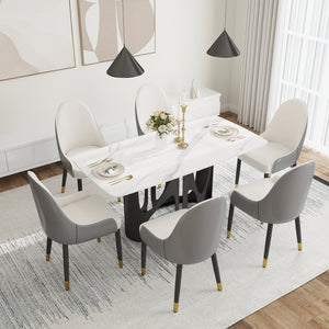 English Elm 63" Modern Sintered Stone Dining Table With Curved White Top & Black Iron Legs For 6 People W1535S00434