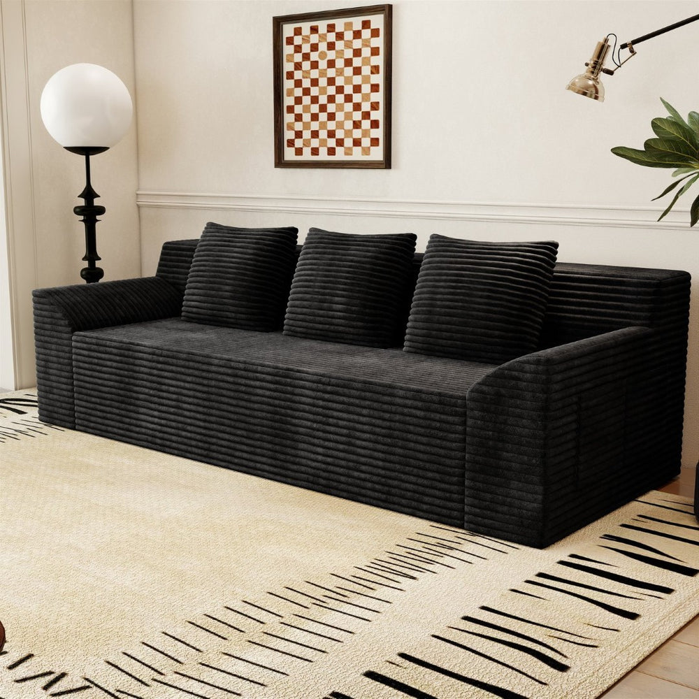 English Elm 71" Corduroy Tufted Loveseat with Deep Seat and Curved Back for Compact Living Spaces Antique Black W5571P440914