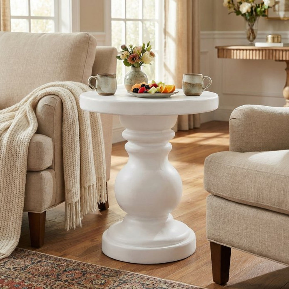 English Elm 20 Inch Handcrafted Mgo Cylindrical Side Table for Patio Living Room Use N772P390676W