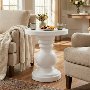 English Elm 20 Inch Handcrafted Mgo Cylindrical Side Table for Patio Living Room Use N772P390676W