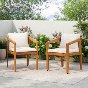 English Elm Christopher Knight Home® - Acacia Solid Acacia Wood Outdoor Dining Chairs Set of 2 with Beige Weather-Resistant Cushions, Natural Finish N776P286347B