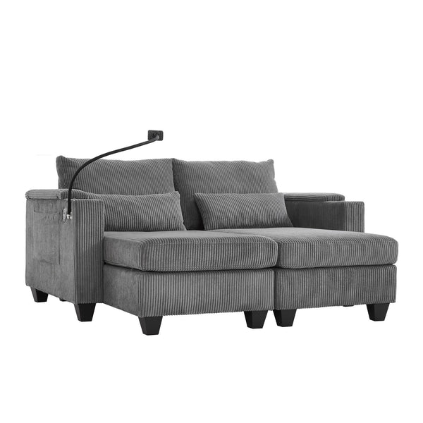 English Elm Convertible Chaise Lounge Sofa Bed With Usb Ports, Cup Holders & Storage - Stylish Grey Sleeper Sofa N719S002020E
