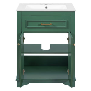English Elm 24" Matte Single Sink Vanity Solid Poplar Frame Gold Hardware Soft Close Cabinet Green N710P389449F